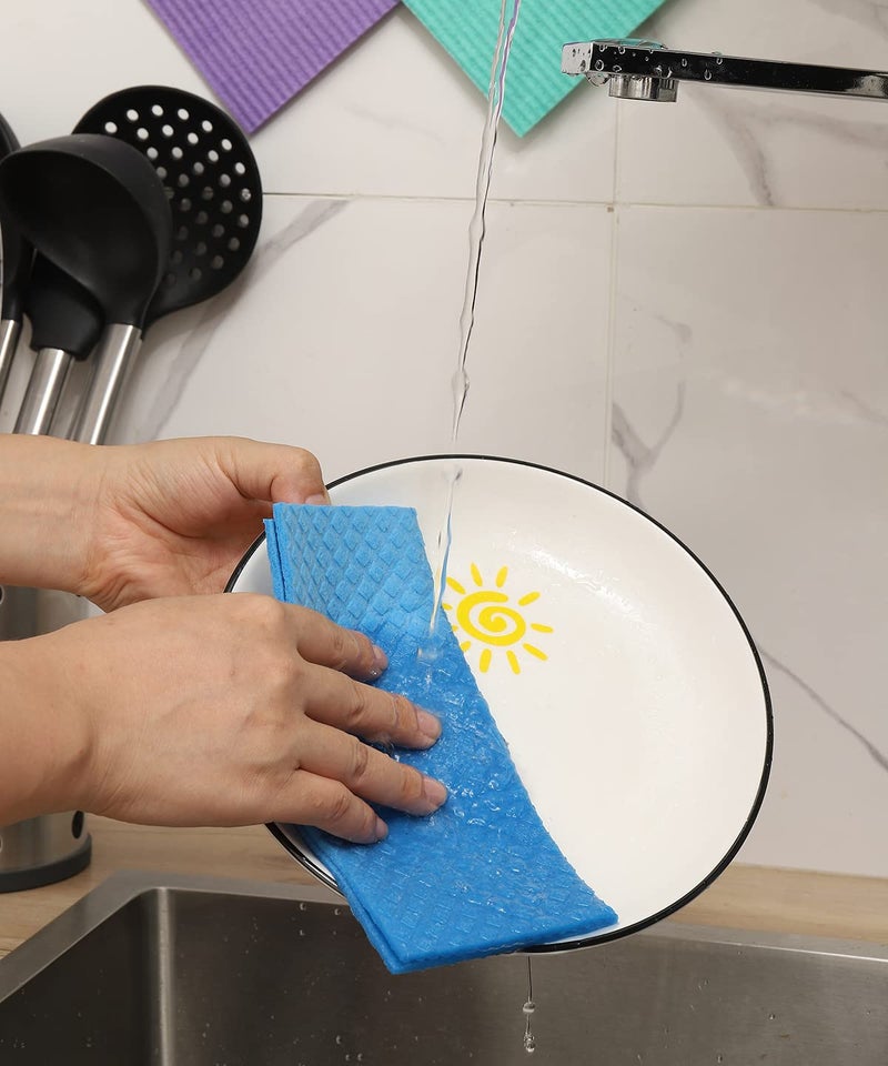 MoLKENE Swedish Dishcloths - 10 Pack Reusable Kitchen Dishcloths - Ultra Absorbent Dish Towels for Washing Dishes - Cellulose Sponge Cloth Cleaning Cloths - Blue - Image 5